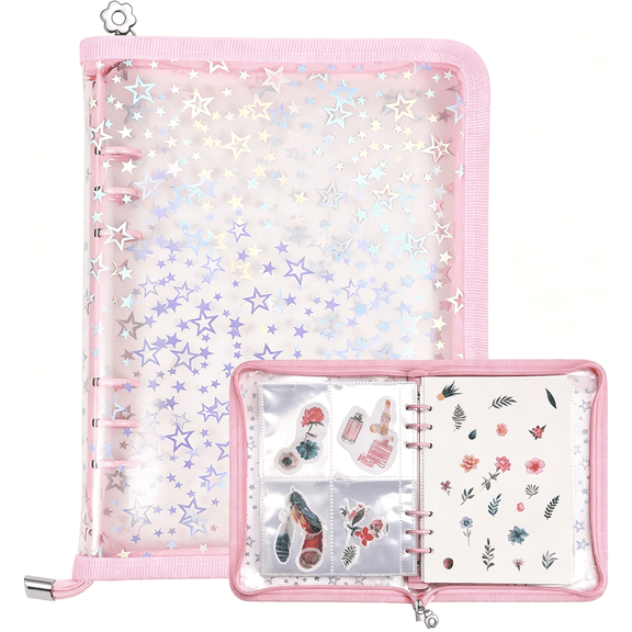 CCOCC 4 in 1 Sticker Storage Organizer,Binder with Storage Sleeves and Release Paper,Reusable Collecting Book Album Holder,A5 Blank Sticker Container Organizer