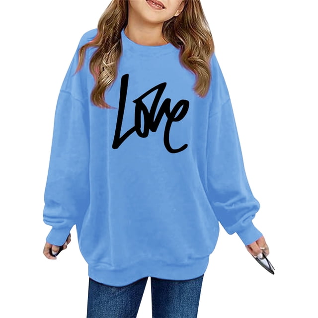PMVFHDE Chandail à Col Rond pour Fille Imprimé à Manches Longues pour Filles Bleu, 12-18 Mois