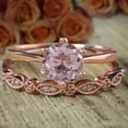 thumbnail image 2 of Antique 1.25 carat Round Cut Real Morganite and Moissanite Bridal Wedding Ring Set Sterling Silver with 18k Gold Plating, 2 of 5