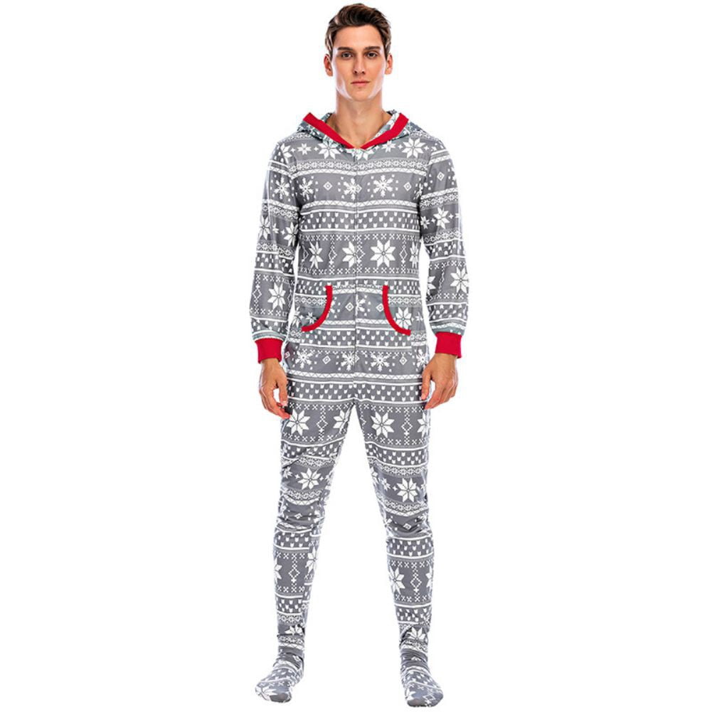 URMAGIC URMAGIC Christmas Family Matching Cotton Hooded Onesie Pjs Footed Sleepwear Snowflake Pajamas Set