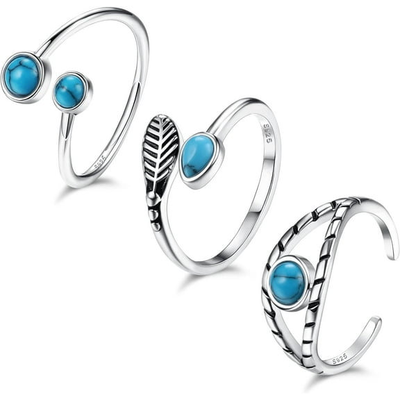 3Pcs S925 Sterling Silver Toe Rings for Women Open Toe Rings Comfort-Fit Adjustable Toe Rings Celtic Knot Turquoise Finger Foot Jewelry Set Turquoise Toe Ring {件数}