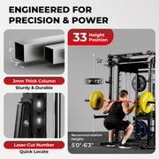 Mikolo Smith Machine Home Gym, All-in-One Power Rack with Smith Cage and Functional Trainer, Squat Rack with 2:1 Dual Pulley Cable System and Extended Forward Reach, Vertical Leg Press