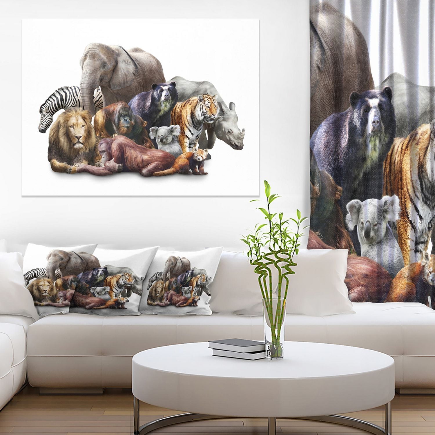 Design Art Animals on White Background Canvas Print