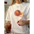 thumbnail image 1 of Vintage Peach Graphic Crew Neck T-Shirt for Women, Polyester Blend, Short Sleeve, Regular Length, Geometric Pattern, Knit Fabric, Casual Summer Top, 1 of 6