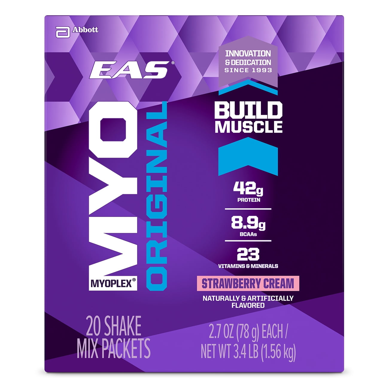 EAS Myoplex Original Protein Shake Mix Packets, Strawberry Cream, 2.7