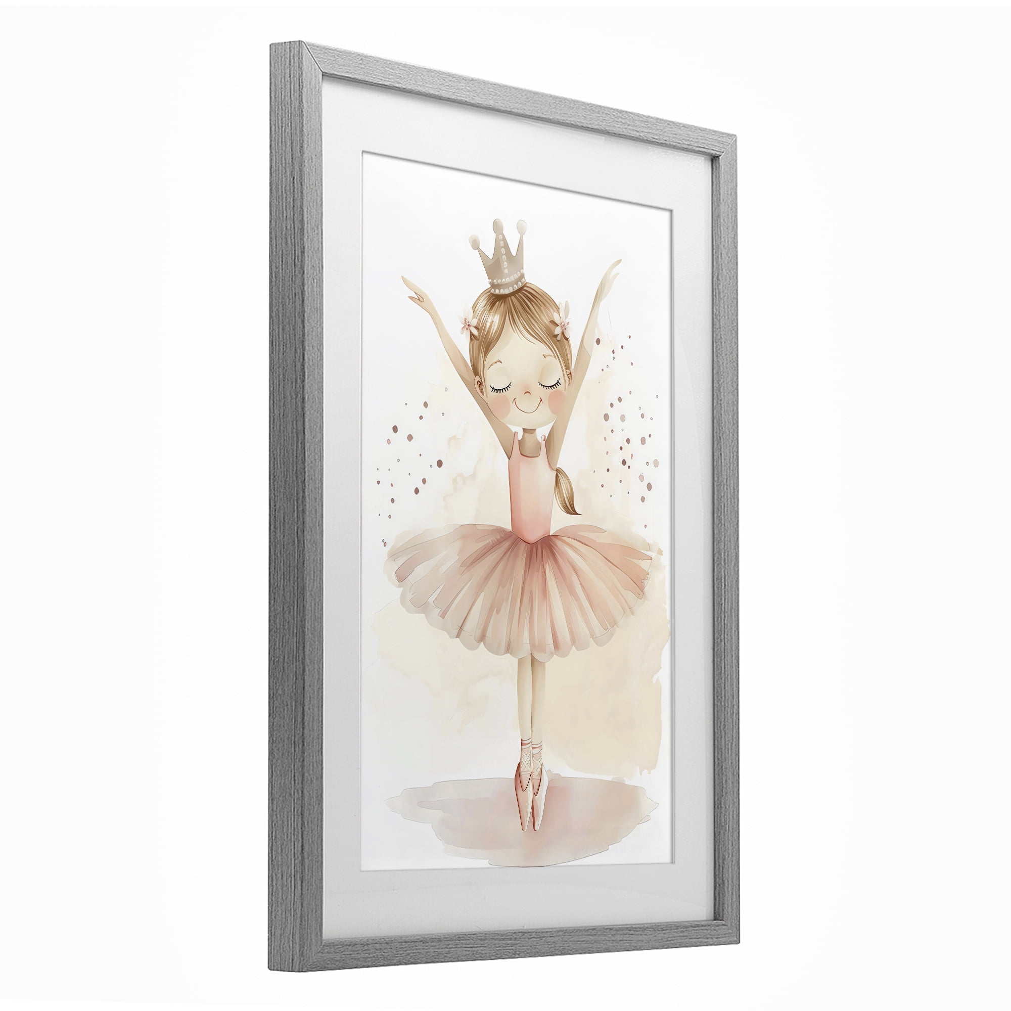 Stupell Industries Crowned Ballerina with Flowers Gray Framed Print Under Glass, design by Creative Studio