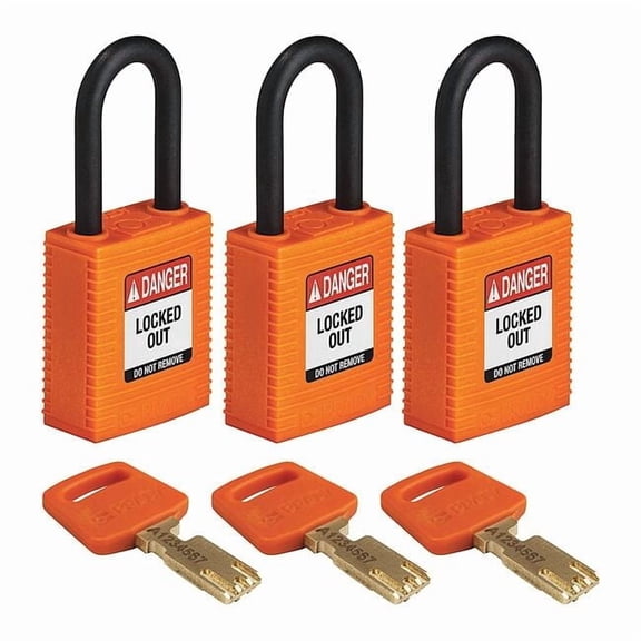 Brady Lockout Padlock,Nylon,Org,1-13/16" H,PK3 NYL-ORG-38PL-KA3PK