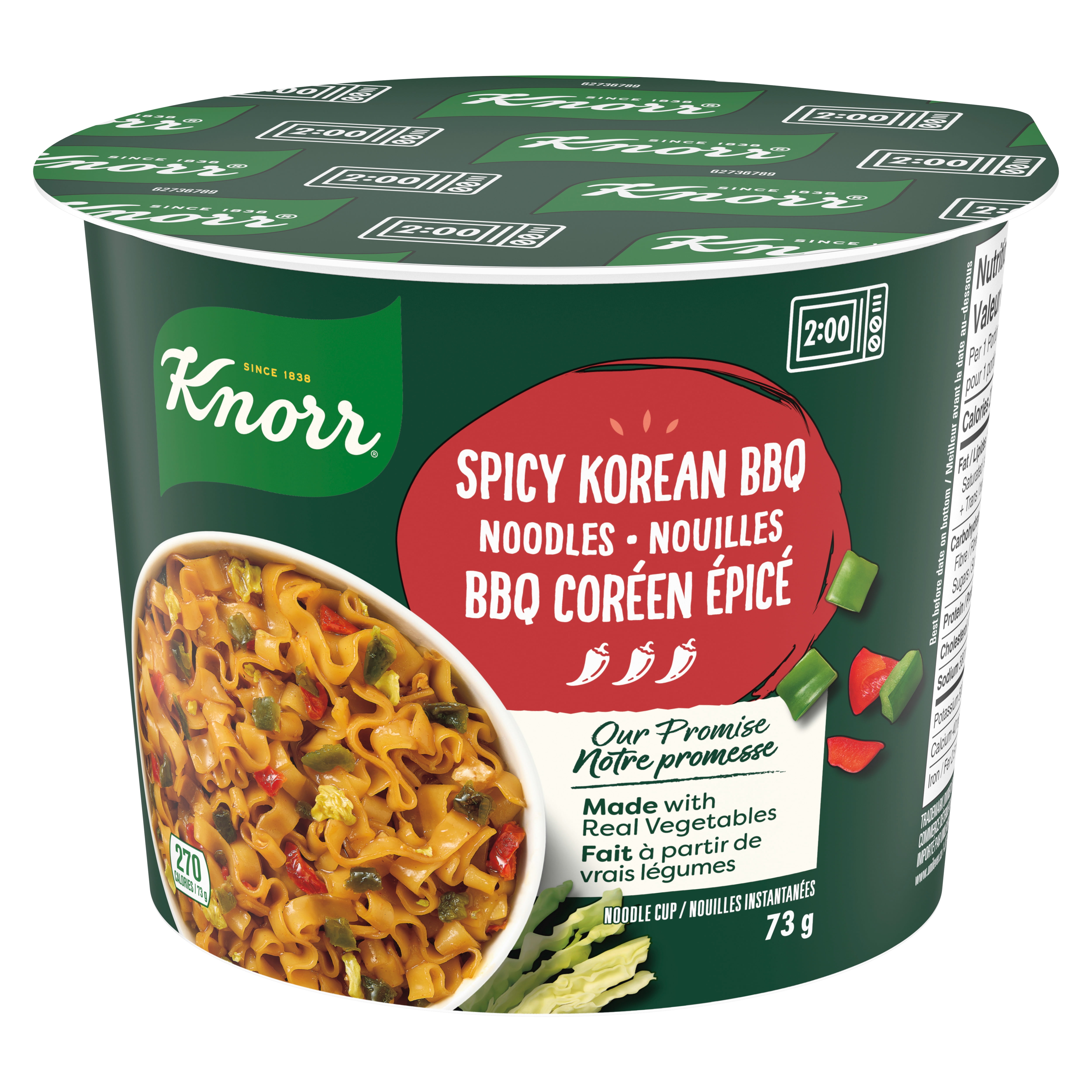 Bol de pâtes Nouilles style BBQ coréen épicé Knorr, fait de vrais légumes à 100 % et sans arômes ou agents de conservation artificiels, 73 g $3.47/73GR