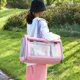 thumbnail image 5 of Transportín para mascotas, transpirable, plegable, cojín suave, bolsa de transporte portátil para gatos, para avión, coche, viaje, rosa con cortina, 5 of 5