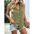 thumbnail image 4 of Women'S Casual Collar V Neck Button Down Sleeveless Tunic Blouse Shirt Tank Top Army Green XXXL, 4 of 7