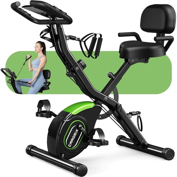 Caromix Folding Exercise Bike, 5 in 1 Stationary Bike with 16-Level Adjustable Magnetic Resistance, 330LB Capacity Indoor Workout Bike, Foldable Exercise Bike for Seniors and Adult