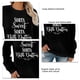 thumbnail image 4 of Sudadera holgada con cuello redondo y estampado de letras para mujer, sudadera informal de manga larga negra, 4 of 4