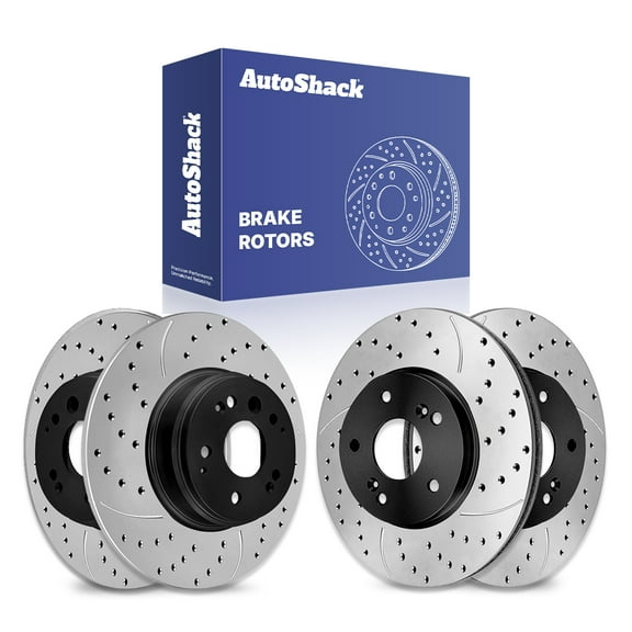 AutoShack Front Vented & Rear Solid Drilled & Slotted E-Coated Brake Rotors 4-PC Set Replacement for 2004-2008 Acura TL ShadowGuard