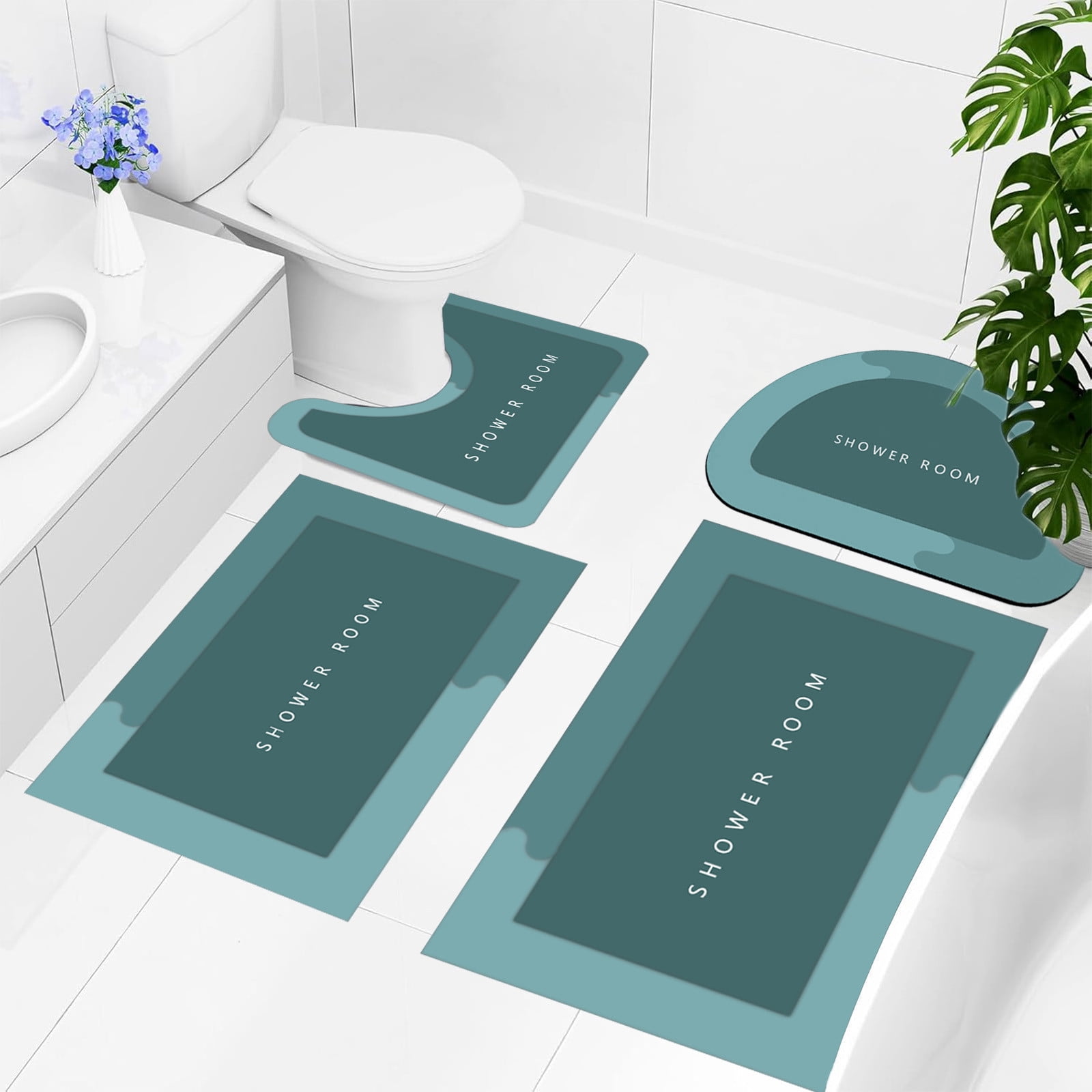 Tyidzon 4Pc Bath Mats for Bathroom, Extra Soft and Absorbent Bathroom Rugs, Non Slip Bath Mat Set with U-Shape Toilet Rugs, Carpet Runner for Bath Tub, Shower