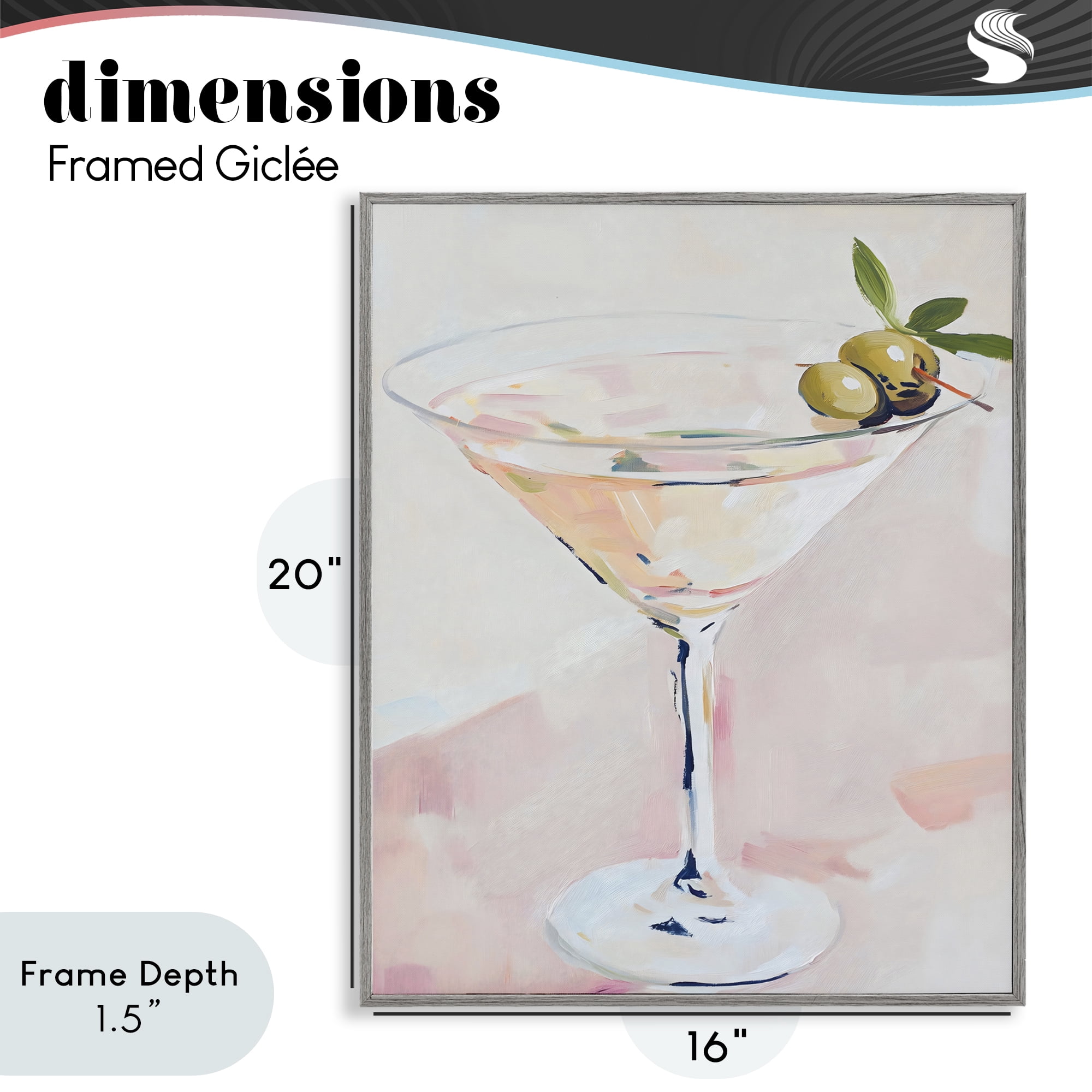 Stupell Industries Pastel Martini with Olive Garnish Gray Framed Giclee Art, design by The Prints Vibe