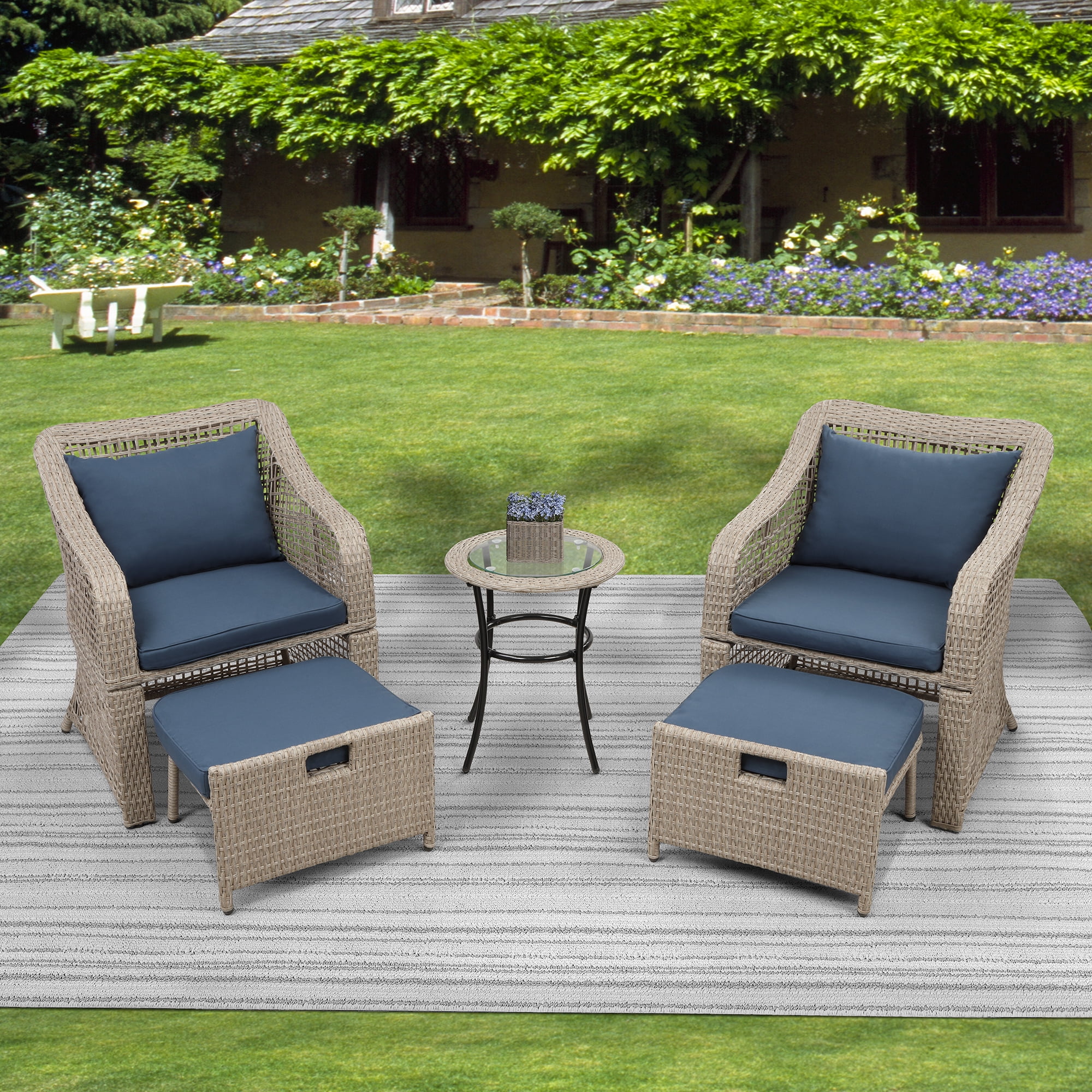 Outdoor Patio Furniture Sets, 5 Piece Wicker Patio Bar Set, 2pcs Arm