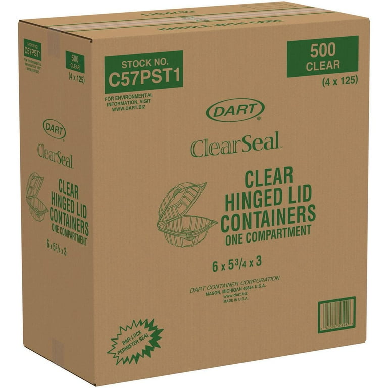 ClearSeal Hinged-Lid Plastic Containers, 5.8 x 6 x 3, Clear, Plastic, 125/Pack, 4 Packs/Carton ClearSeal Hinged-Lid Plastic Containers, 5.8 x 6 x 3, Clear, Plastic, 125/Pack, 4 Packs/Carton