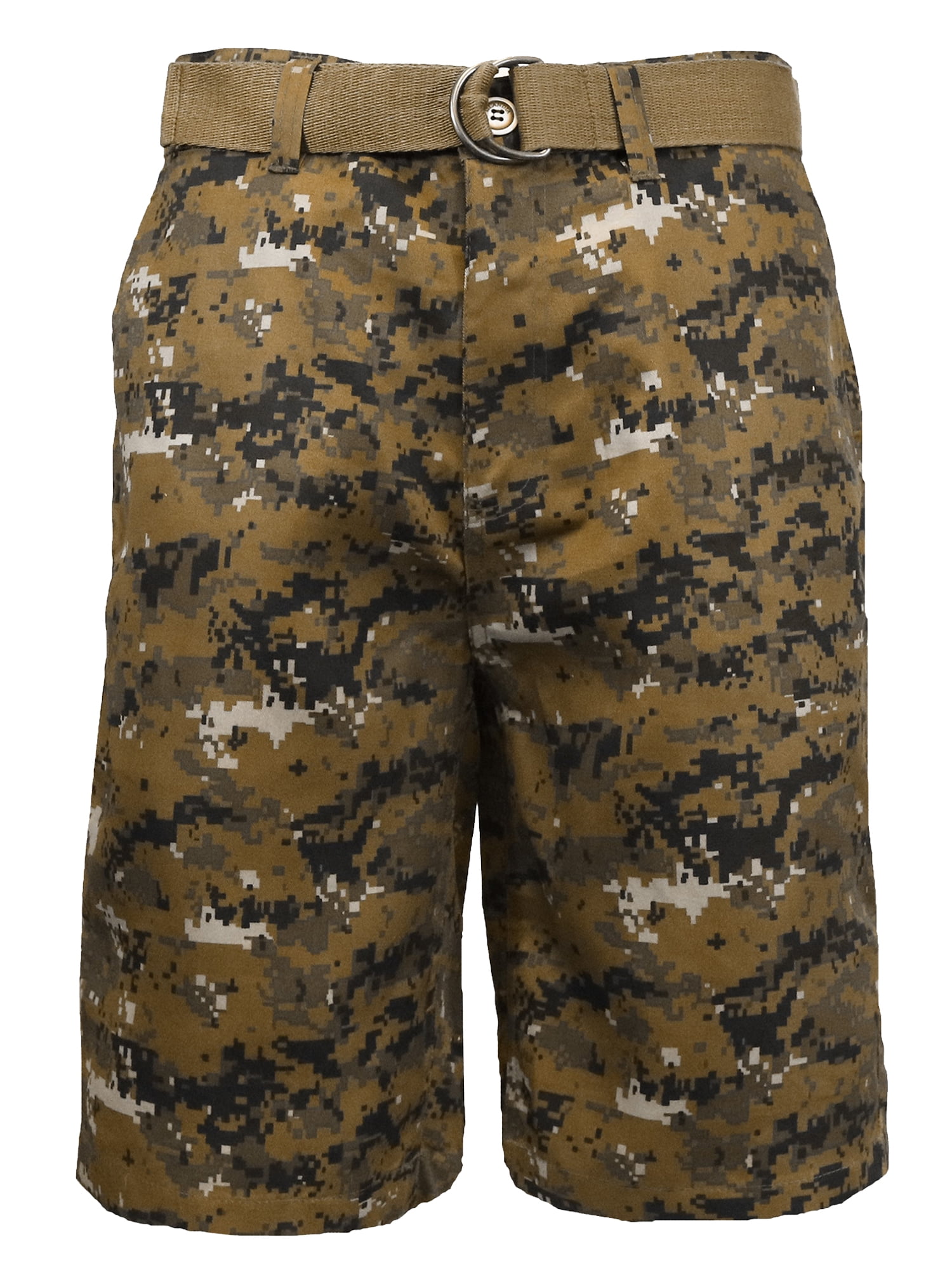 Men's FlatFront SlimFit Belted Camouflage Shorts