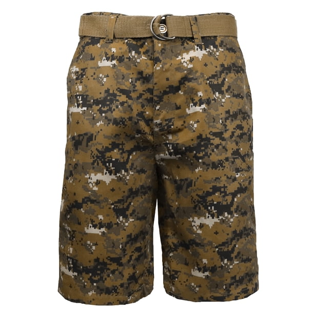 Men's FlatFront SlimFit Belted Camouflage Shorts