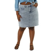 MODA NOVA Juniors' Plus Size Ripped Embroidered A Line Denim Jean Skirts