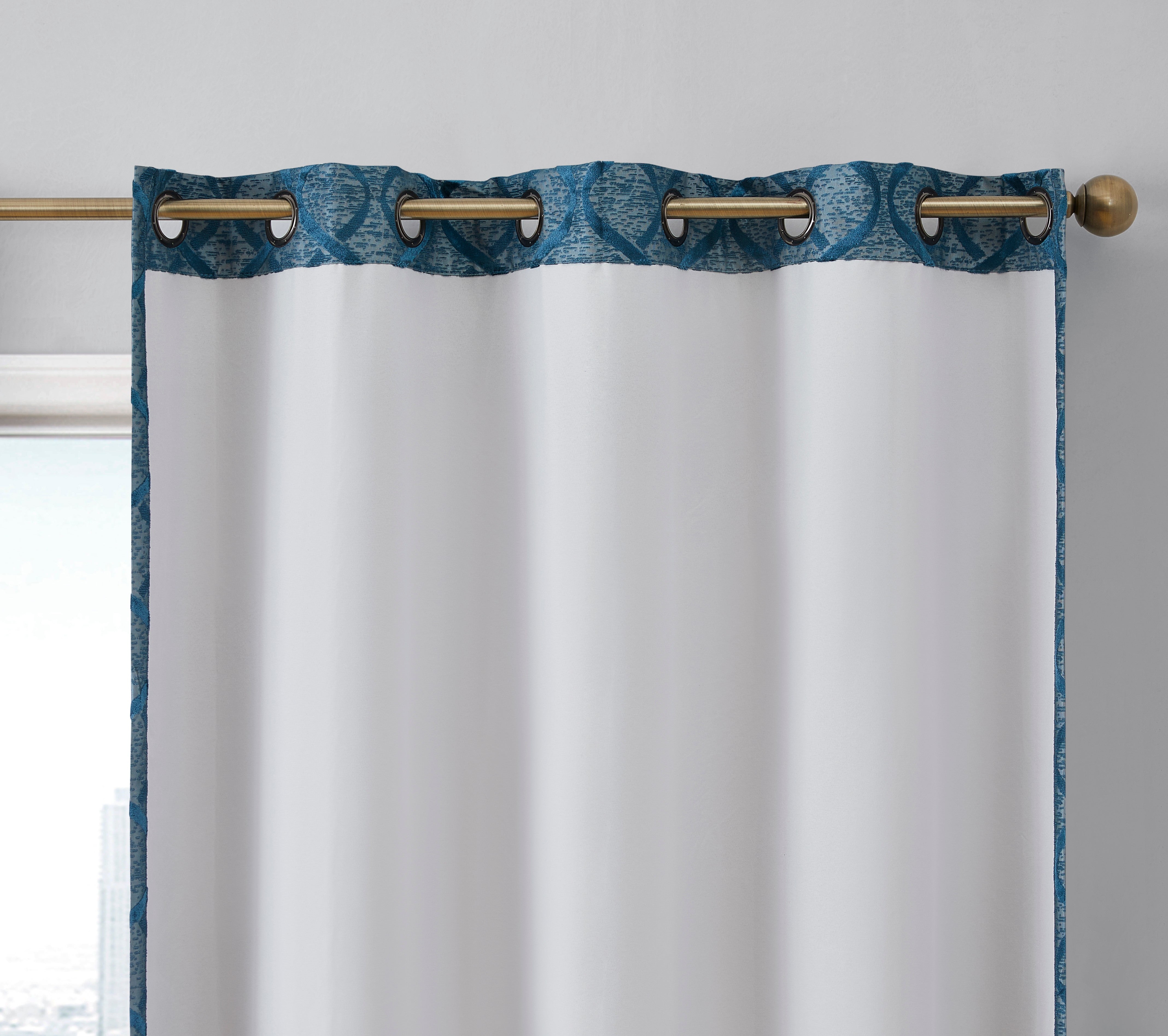 THD Sally Flocked Lattice Geometric 100% Blackout Total Privacy Grommet Window Curtain Panels - Pair