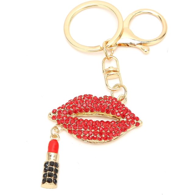 VEEKI Lip Kiss Keychain, Girl's Kiss Lips Keychains Sparkling Red Lip Shape Purse Charm Backpack Accessories, with Sparkly Rhinestone, for Bag Pendant Car Backpacks Decorative Pendant Gifts051001