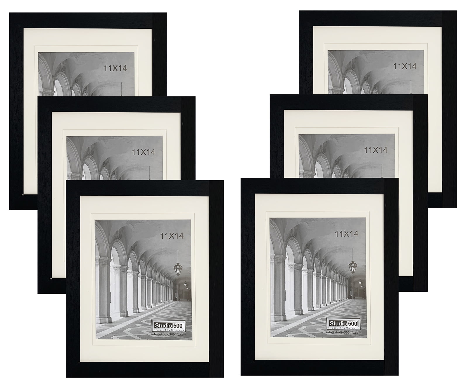 Studio 500~Black Distressed Picture Frames w/Double Off-White Mats MDF2915 6pcs 