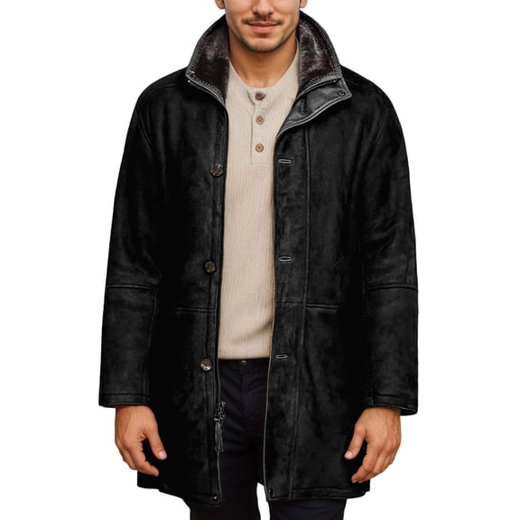 Fgnfyis Mens Winter Coats Cozy Mid Length Wool Blend Overcoat Loose Fit Modern Style Outerwear for Everyday Comfort Trench Coat Men Black L