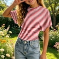 thumbnail image 2 of SGMVNU Girls Fashion Striped T Shirts Trendy Short Sleeve Ruched Tighten Waist Top Going Out Clothes Streetwear, Size 11-12 Years, Red, 2 of 4