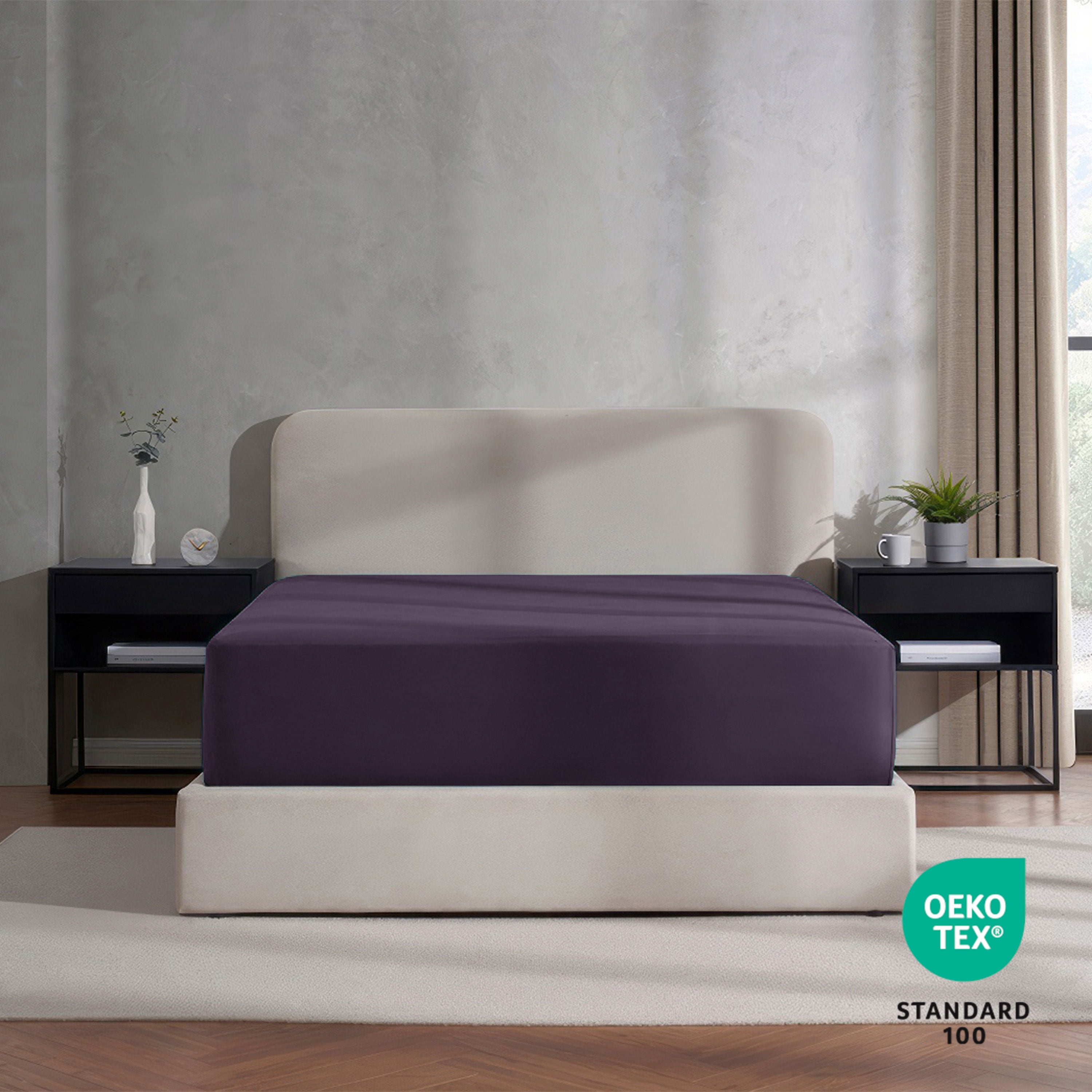 Lammaloe 4 Pack Extra Deep Pocket King Fitted Sheet Only, Fits 18" to 24" Mattress, Soft Microfiber Fitted Bed Sheet, Purple Eggplant