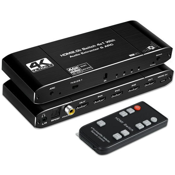 NEWCARE 4k60hz 4x1 HDMI Switch Audio Extracteur avec Optique Toslink Spdif/coaxial/3,5 Mm Audio, 4 Ports HDMI 2.0b Switcher avec ARC de Soutien de Télécommande, HDCP 2.2, 3D, pour Xbox, Bâton de Feu, PS5