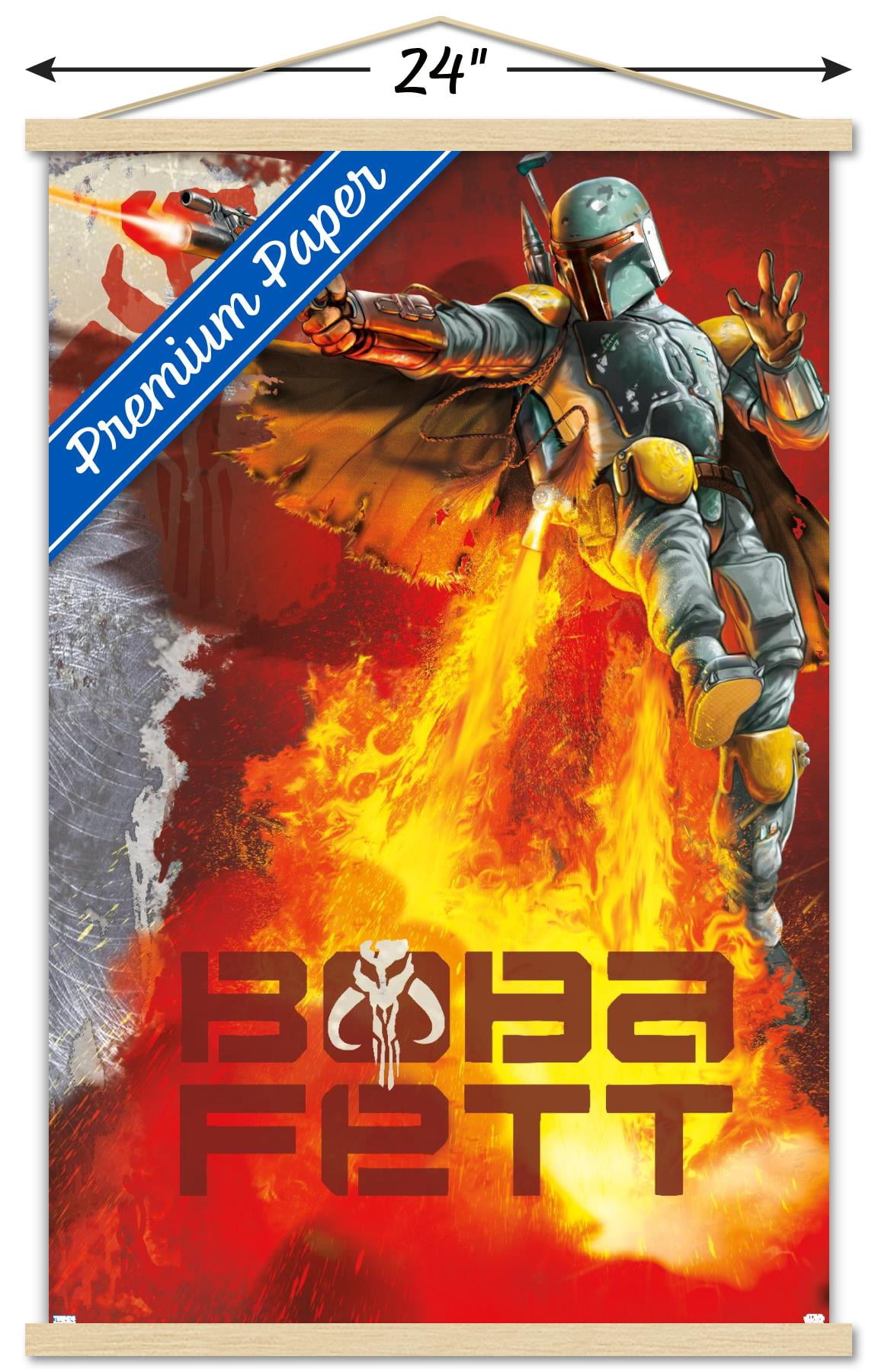 Star Wars: Saga - Boba Fett - Jet Pack Flames Wall Poster with Wooden Magnetic Frame, 22.375" x 34"