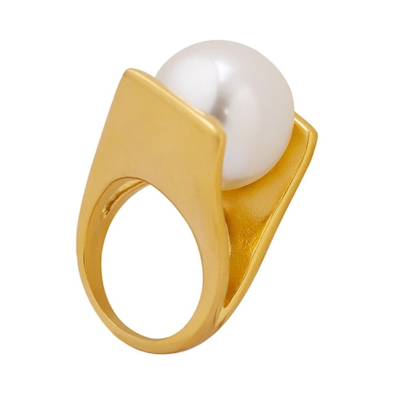 PAURO Rings for Women Imitation Pearl Silver Gold Plated Stainless Steel Personalized Statement Dainty Elegant Vintage Exaggeration Jewelry Gold Size 8