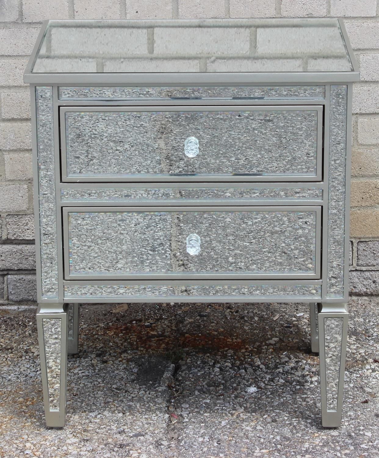 Wes Mirrored Nightstand, Mirrored Nightstand, Bedroom Nightstand, MDF Nightstand, Mirrored Bedside Table, Silver Nightstand, Two Drawer Nightstand, Living Room Side Table