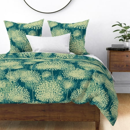 Blue Aqua Cream Flowers Dandelion Light Blue Sateen Duvet Cover By