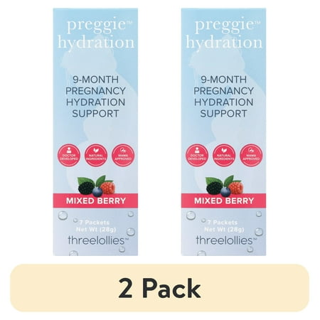 (2 pack) Three Lollies Preggie Hydration Packets - Natural Hydration & Digestive Health Support for Women During Pregnancy - Eases Nausea & Replaces Nutrients - Essentials for Morning Sickness - 7 Packets