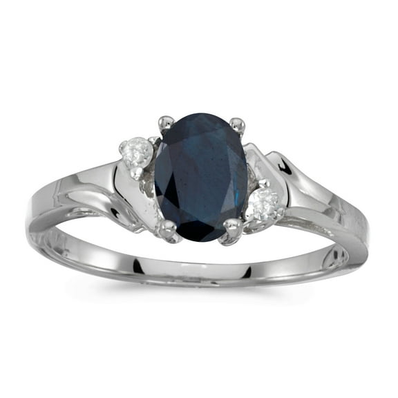 10k White Gold Oval Sapphire And Diamond Ring