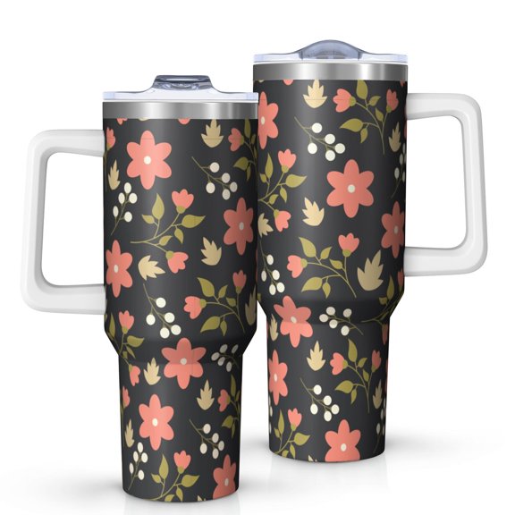 Floral 40oz Tumbler– Stainless Steel Insulated Tumbler with Handle and Straw, Large Capacity Travel Cup for Hot & Cold Drinks,Thanksgiving,Christmas, Spring,Flower