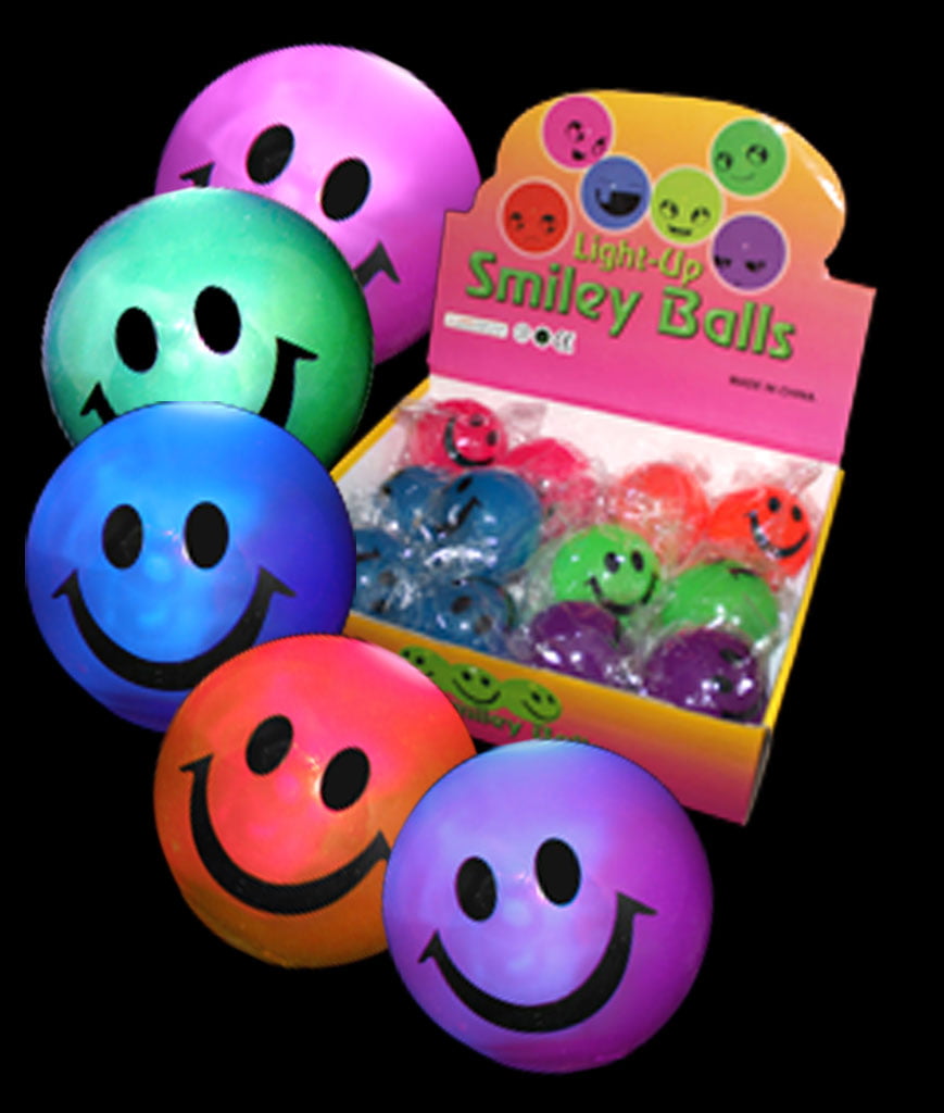 Wholesale Box of 12 Henbrandt Light Up Smiling Bouncy Balls 5cm 