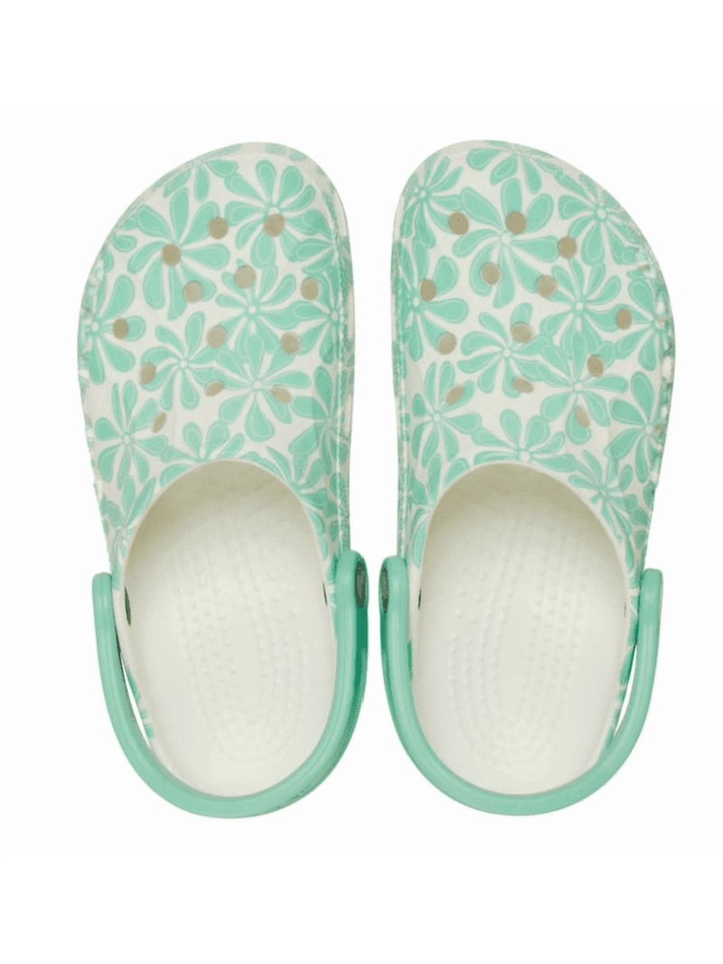 CROCS Unisex Bright Green Clog Sandals with Teal Flower Charm m9/w11 Crocs Classic Floral Cut-Out Clogs – ShopCGX main image 2