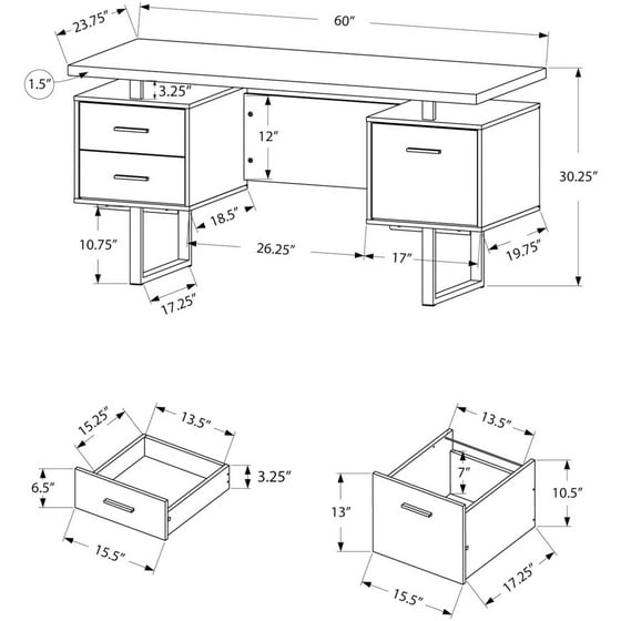 Monarch Computer Desk 60 L White Silver Metal Com