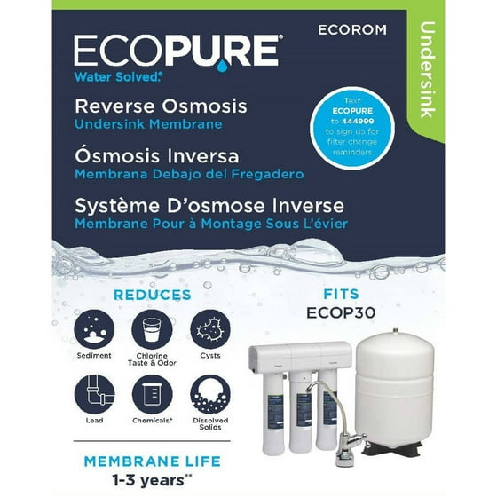 Ecopure Reverse Osmosis Under Sink Replacement Water Membrane Ecopure Reverse Osmosis Under Sink Replacement Water Membrane Ecorom Nsf Certified Fits Ecop30 System 1 3 Year Filter Life Com