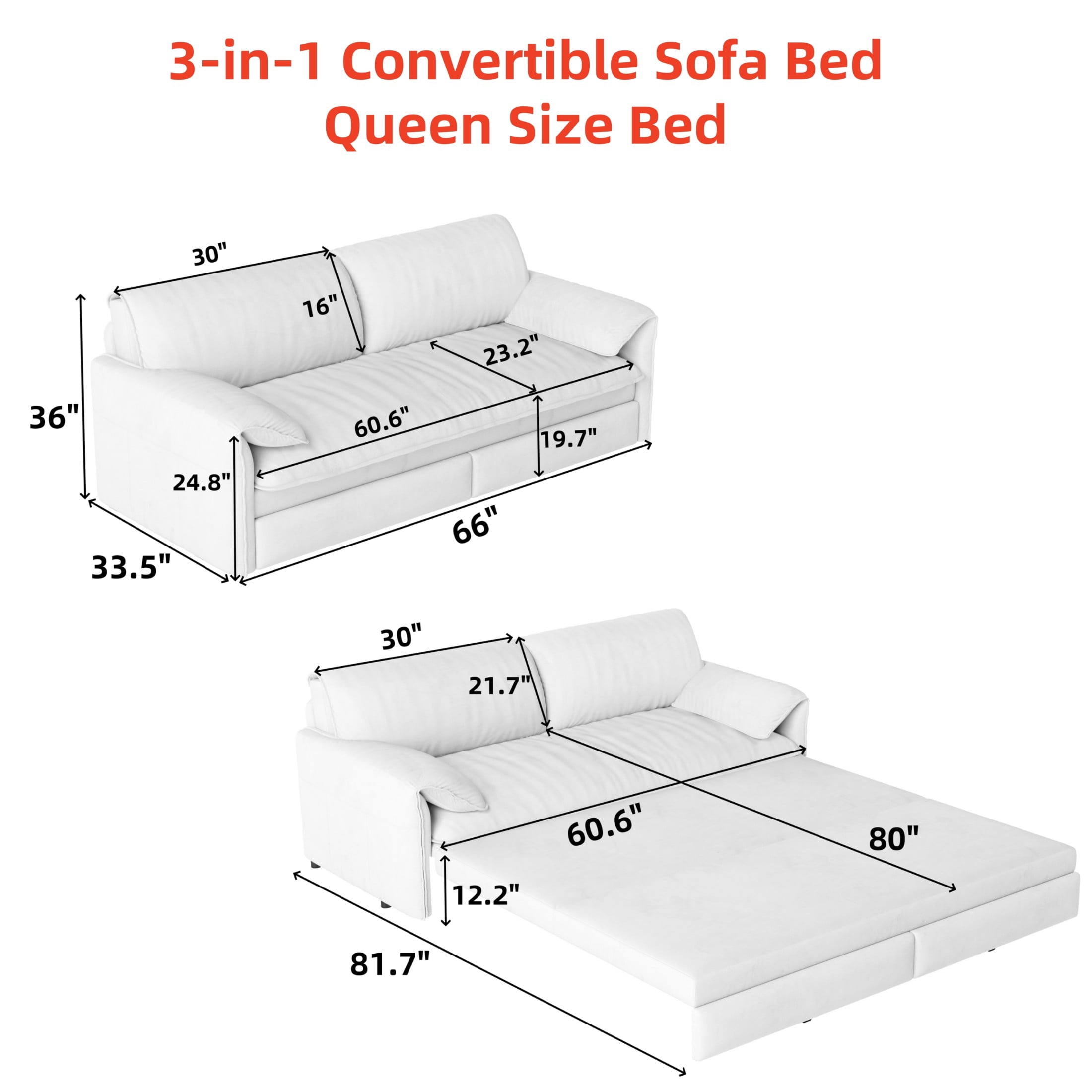 Aukfa Queen Sleeper Sofa Bed, Convertible Loveseat Pull Out Sofa Couch with Pillow Arm/Side Pockets, Pink
