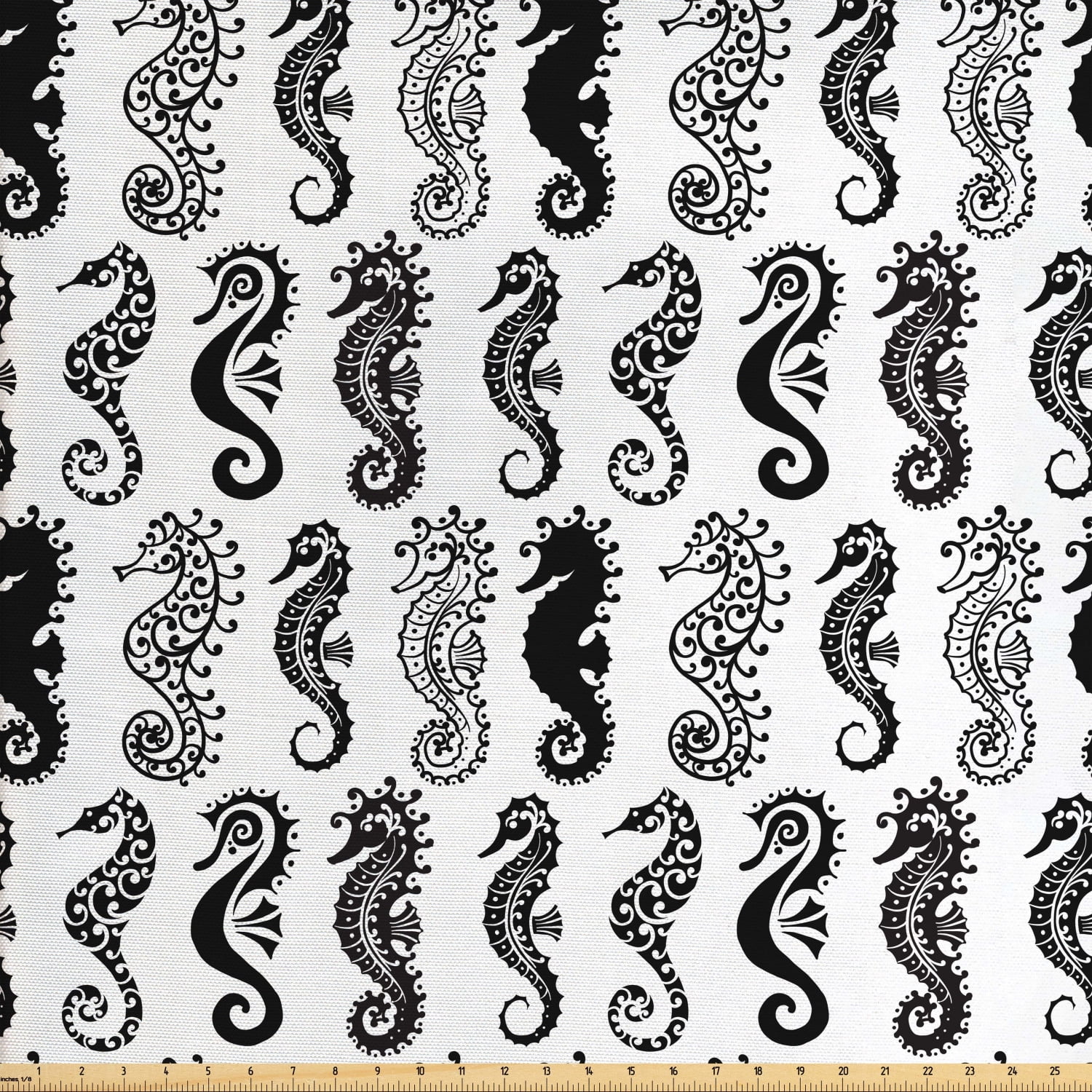 Seahorse Fabric by The Yard, Repeating Pattern Tribal Style Abstract