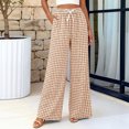 thumbnail image 5 of Gingham Wide Leg Pajama Pants for Women Elastic Drawstring Waist Lightweight Summer Relaxed Fit Casual Lounge Bottoms Khaki 2XL, 5 of 6