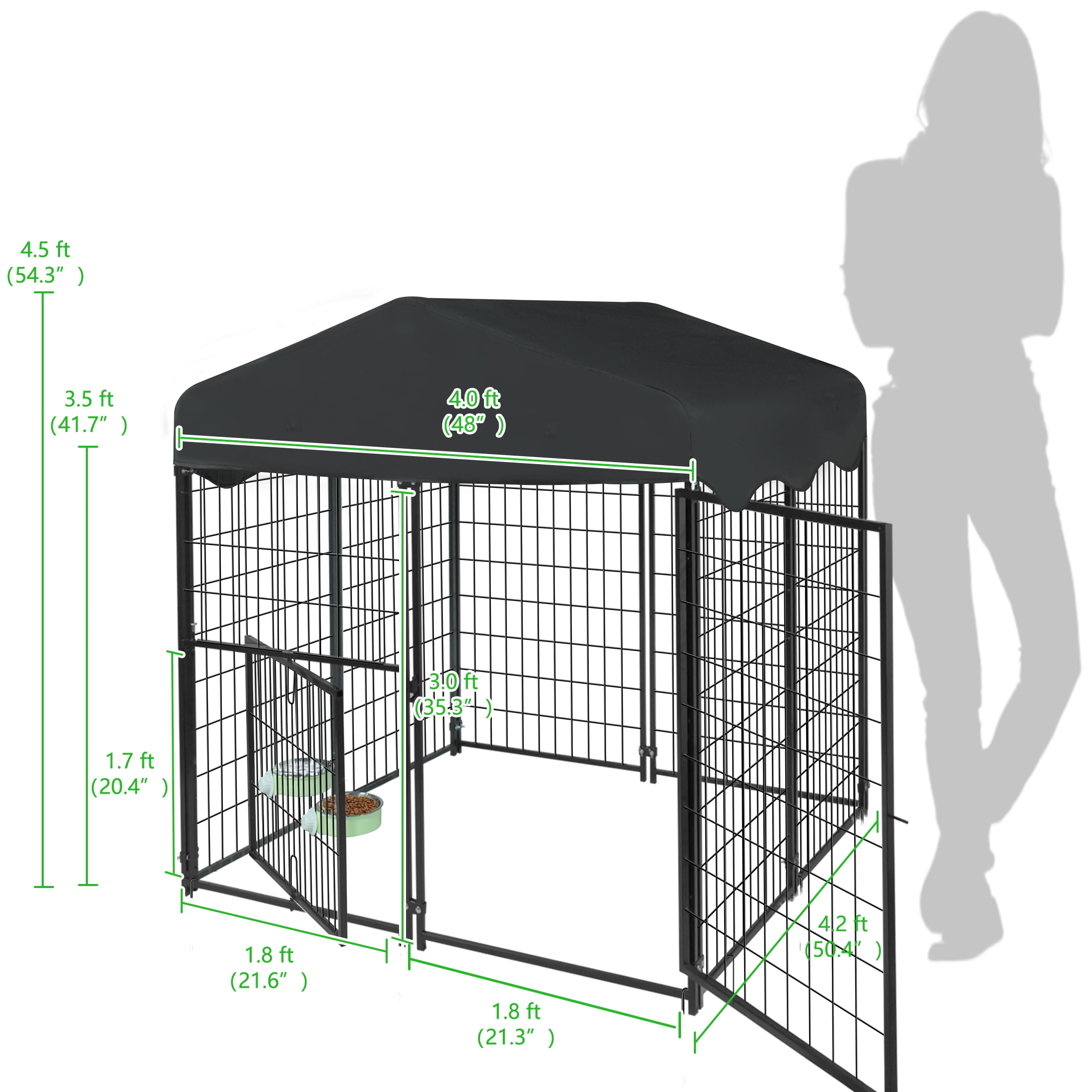 Txh001 Dog Kennel Outside, 4ft x 4.2ft x 4.5ft Outdoor Kennel with Roof and Feeding Bowls for Dogs Outdoor Dog Enclosure