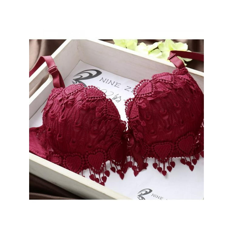 Topumt Women Underwear Suit Lady's Push Up Bra Sets Lace Love Heart  Embroidery Deep V Lingerie Bras +Panties 