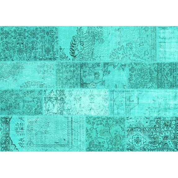 Ahgly Company Machine Washable Indoor Rectangle Patchwork Turquoise Blue Transitional Area Rugs, 6' x 9'