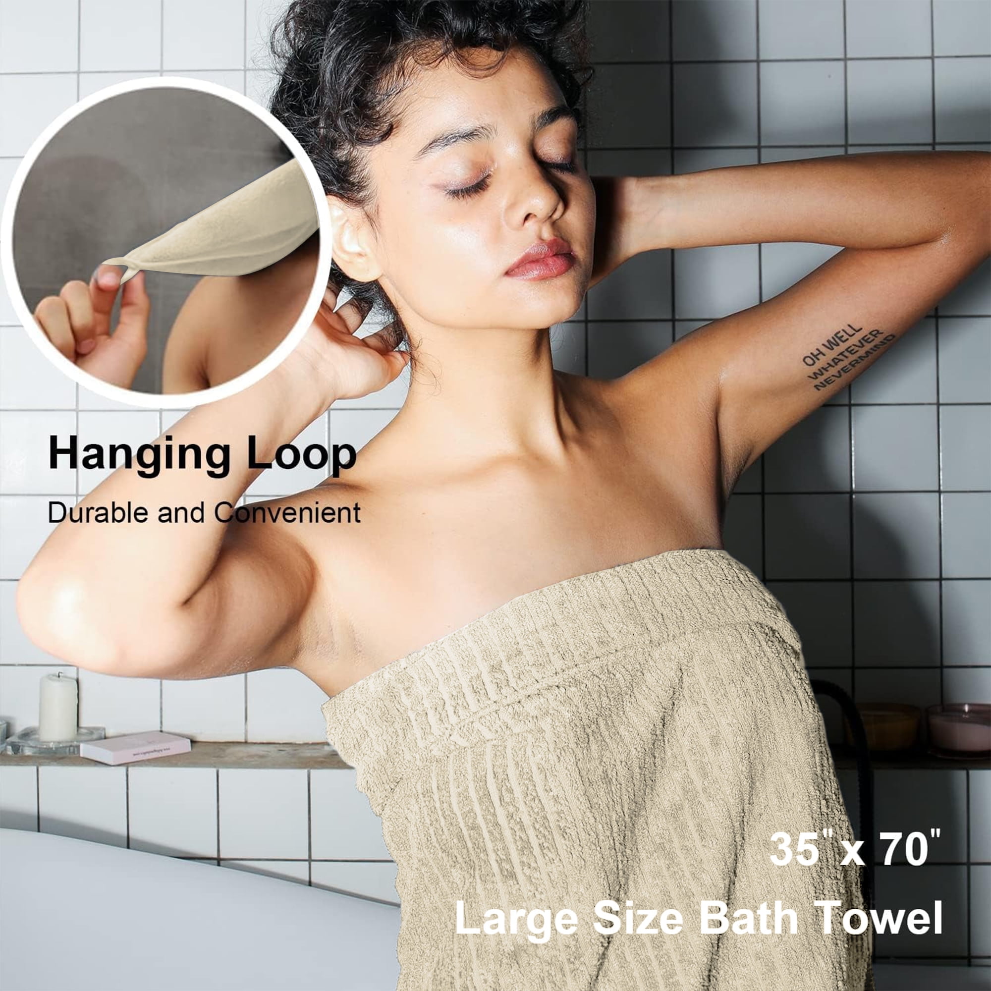 Jessy Home 4 Pack Camel Stripe Large Bath Towels Set Oversized Bath Sheet Soft Towel Set