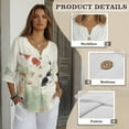 thumbnail image 6 of Xoenoiee Koi Fish Lotus Leaves Print Summer Linen Shirts for Women Button Down V Neck 3/4 Sleeve T-Shirt Blouse Casual Loose Basic Tunic Tops 2026, 2XL, 6 of 7